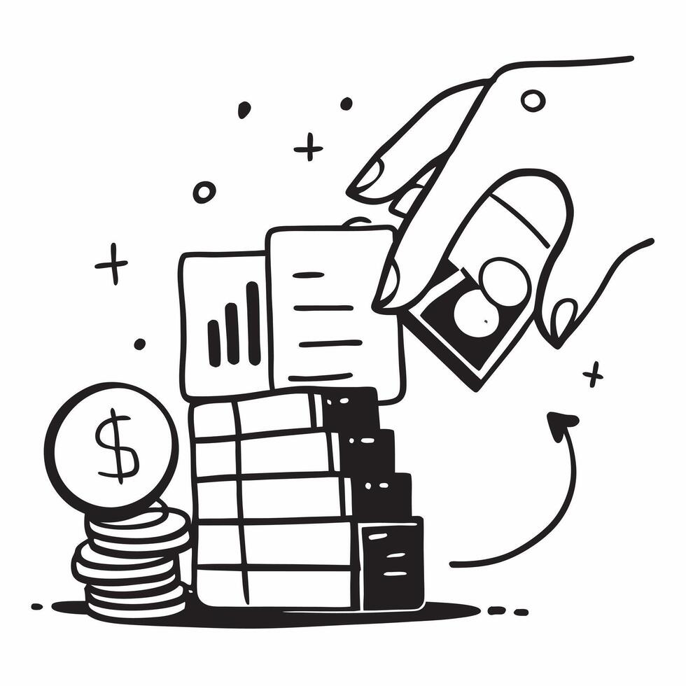 Stack of coins with a calculator and financial chart concept as A stack of coins with a calculator and financial chart symbolizing budgeting cost saving and financial analysis in b Clean Version 2 vector