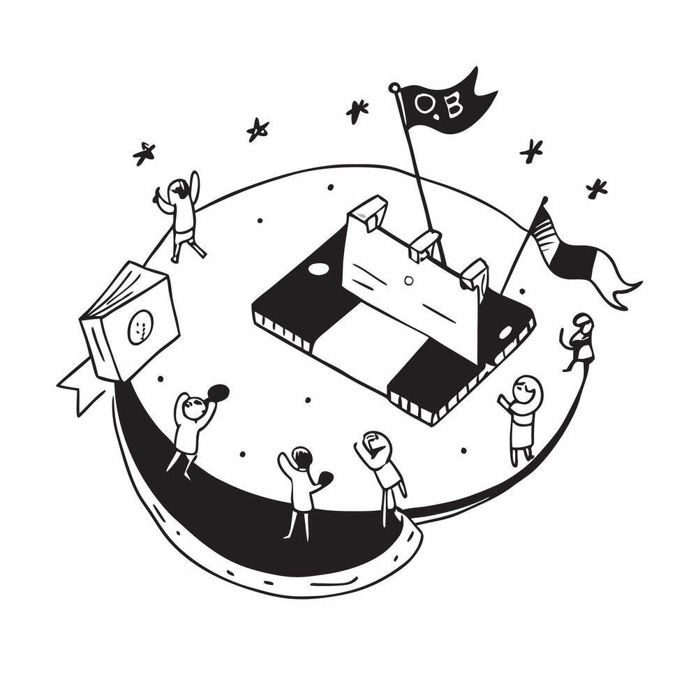 Simple flat design icon Summer festival scene with colorful flags and happy people concept as A summer festival scene with colorful flags and happy people with ample copyspace for v1 vector