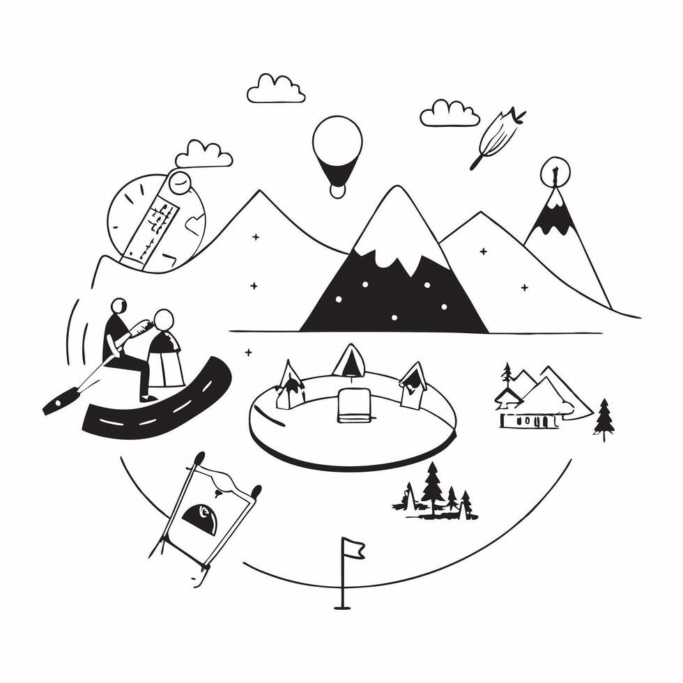 Skiing vacation in the Alps concept as Skiers enjoying a vacation in the snowy Alps skiing down slopes and relaxing at a mountain resort Perfect for content about winter sports tr v1 vector