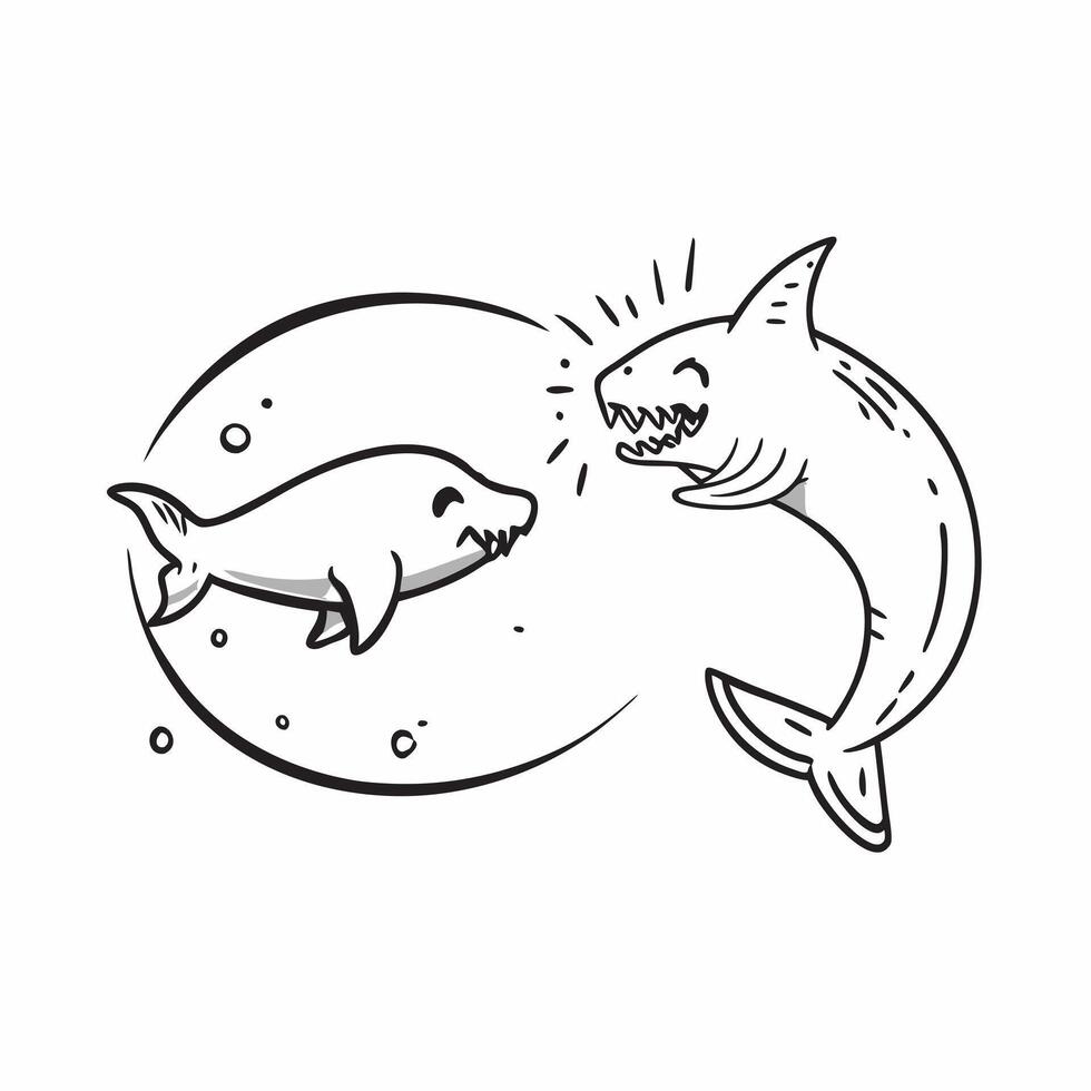 Shark hunting seal concept as A great white shark hunting a seal in the ocean showcasing the raw power and ferocity of this marine predator in Photo Stock Concept v1 vector