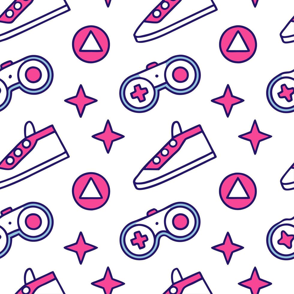 Seamless pattern featuring digital symbols and vibrant neon accents creating an energetic and modern futuristic grid with high tech motifs concept as A high energy modern digital g v1 vector