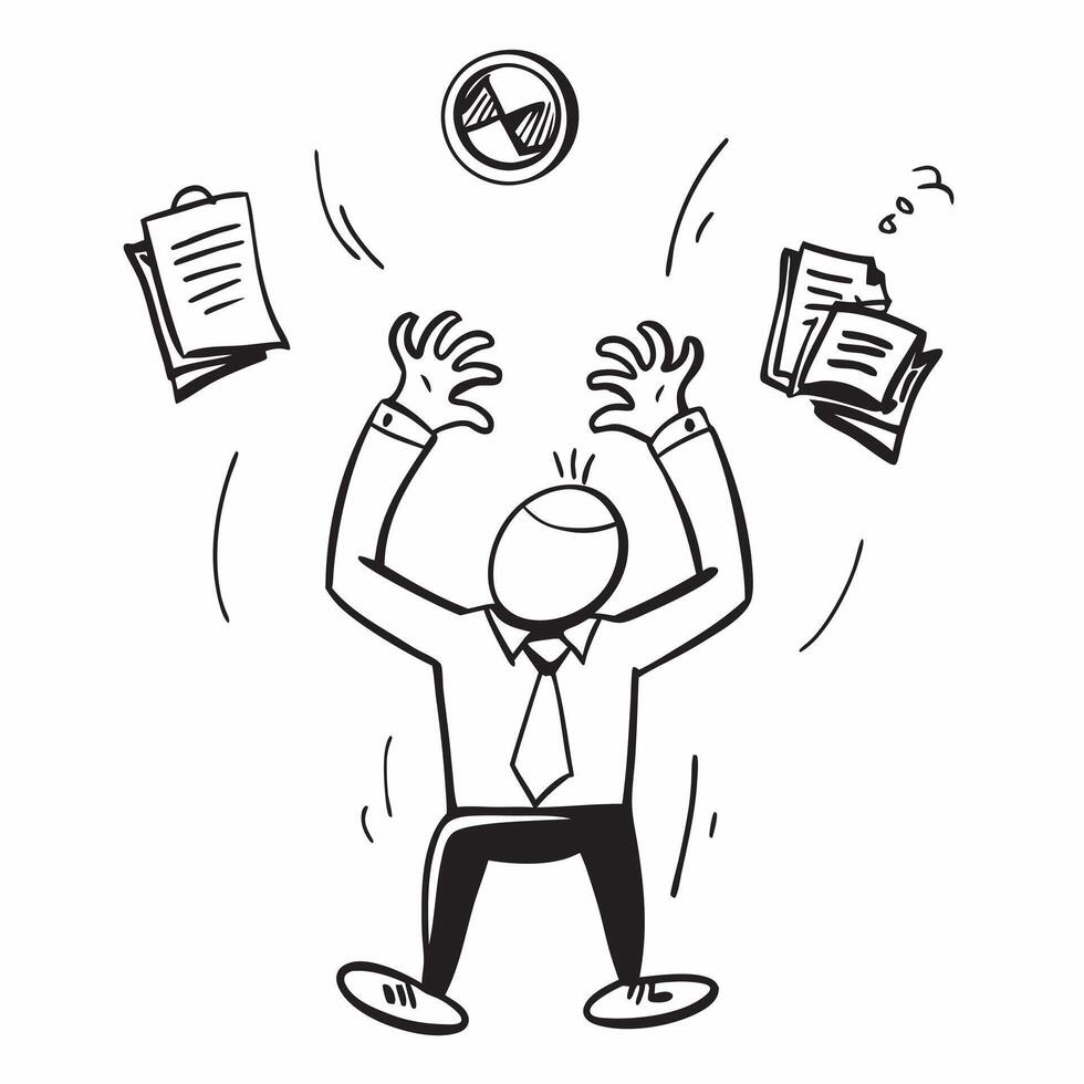 Salesperson juggling multiple tasks concept as A salesperson overwhelmed while juggling multiple tasks highlighting poor time management and low performance impacting sales growth v1 vector