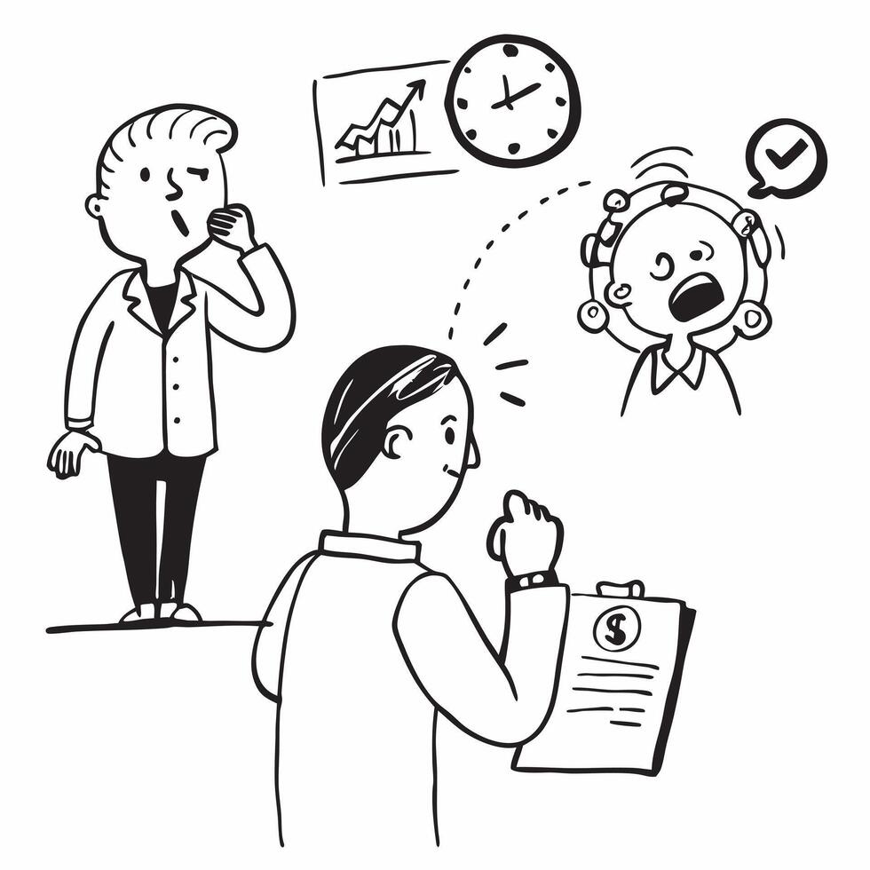 Salesperson dealing with customer complaints concept as A salesperson dealing with customer complaints highlighting poor time management and low performance affecting sales growth v1 vector