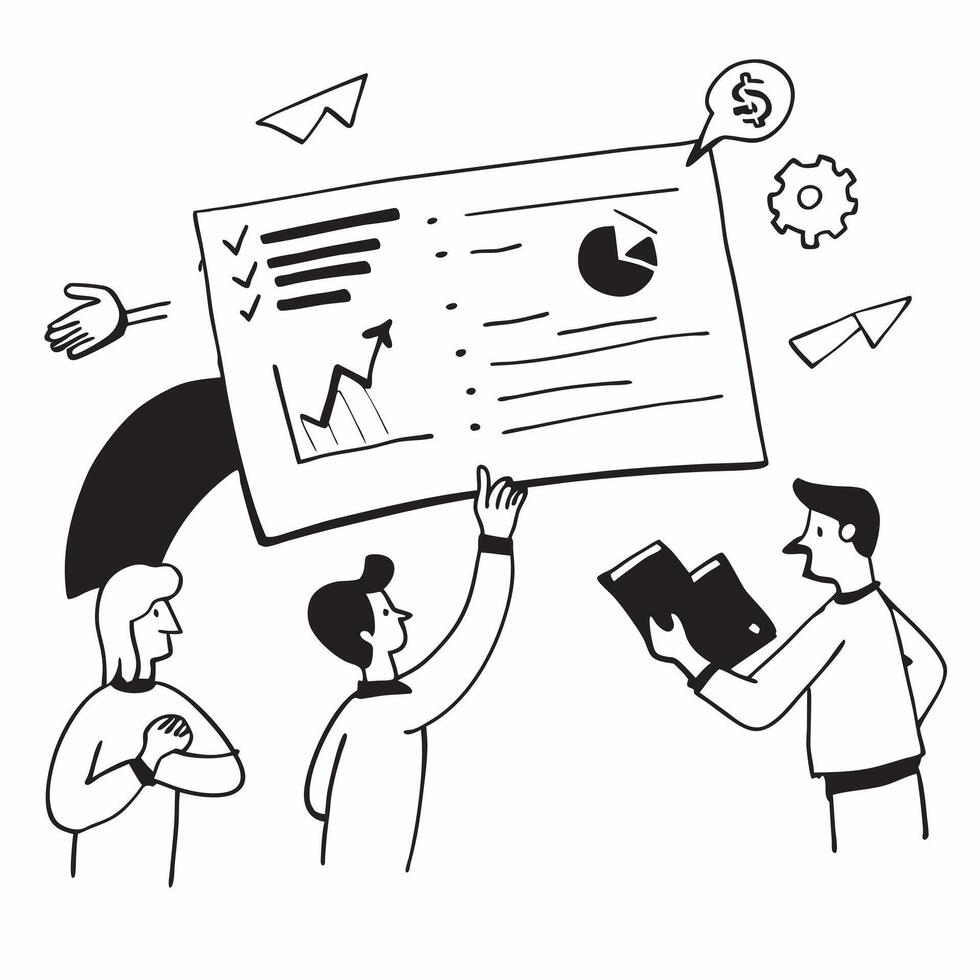 Sales team reviewing customer feedback concept as A sales team reviewing customer feedback illustrating effective time management data analysis and high performance in achieving sa v1 vector
