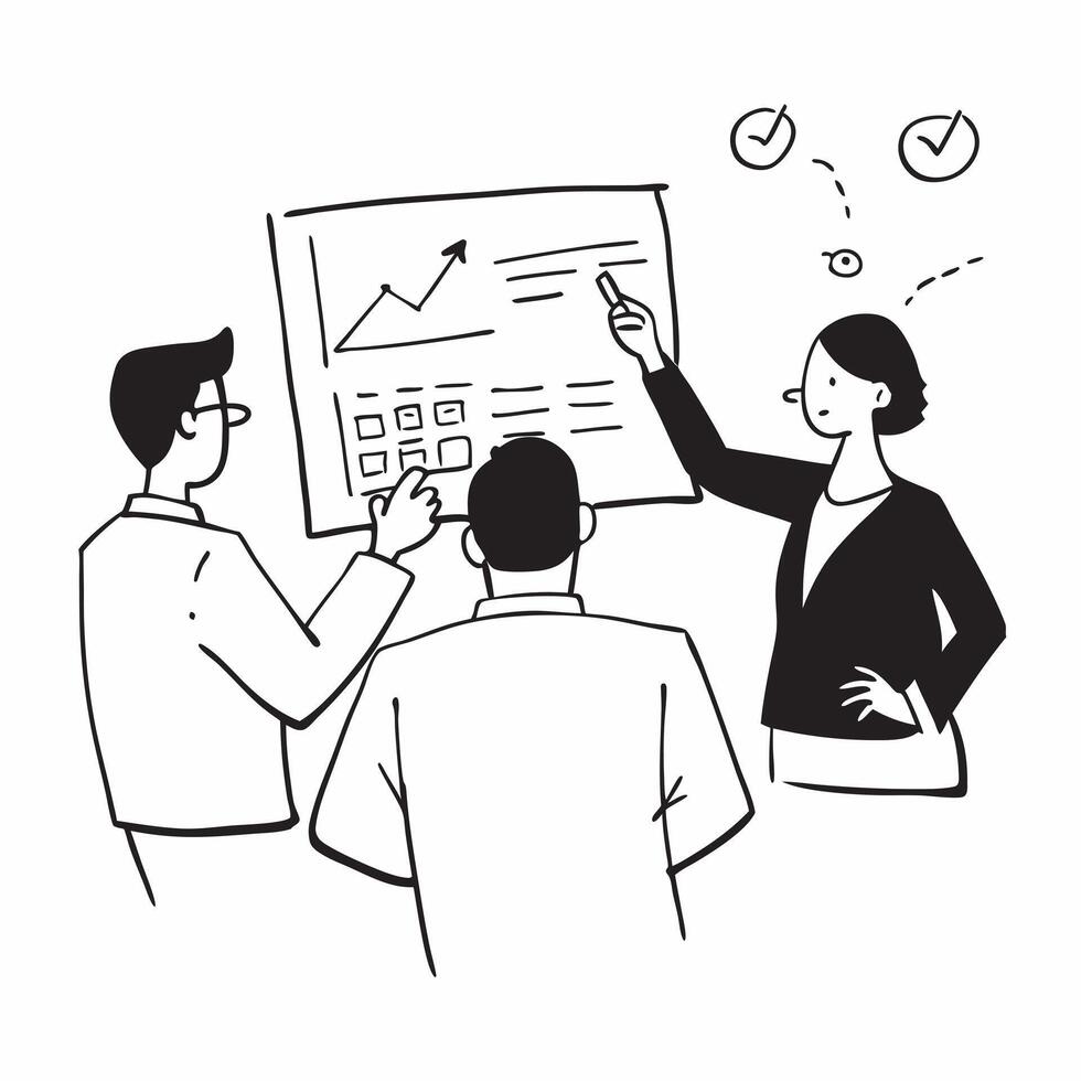 Sales meeting with detailed analytics concept as A sales meeting where team members review detailed analytics representing high performance in time management and strategic plannin v1 vector