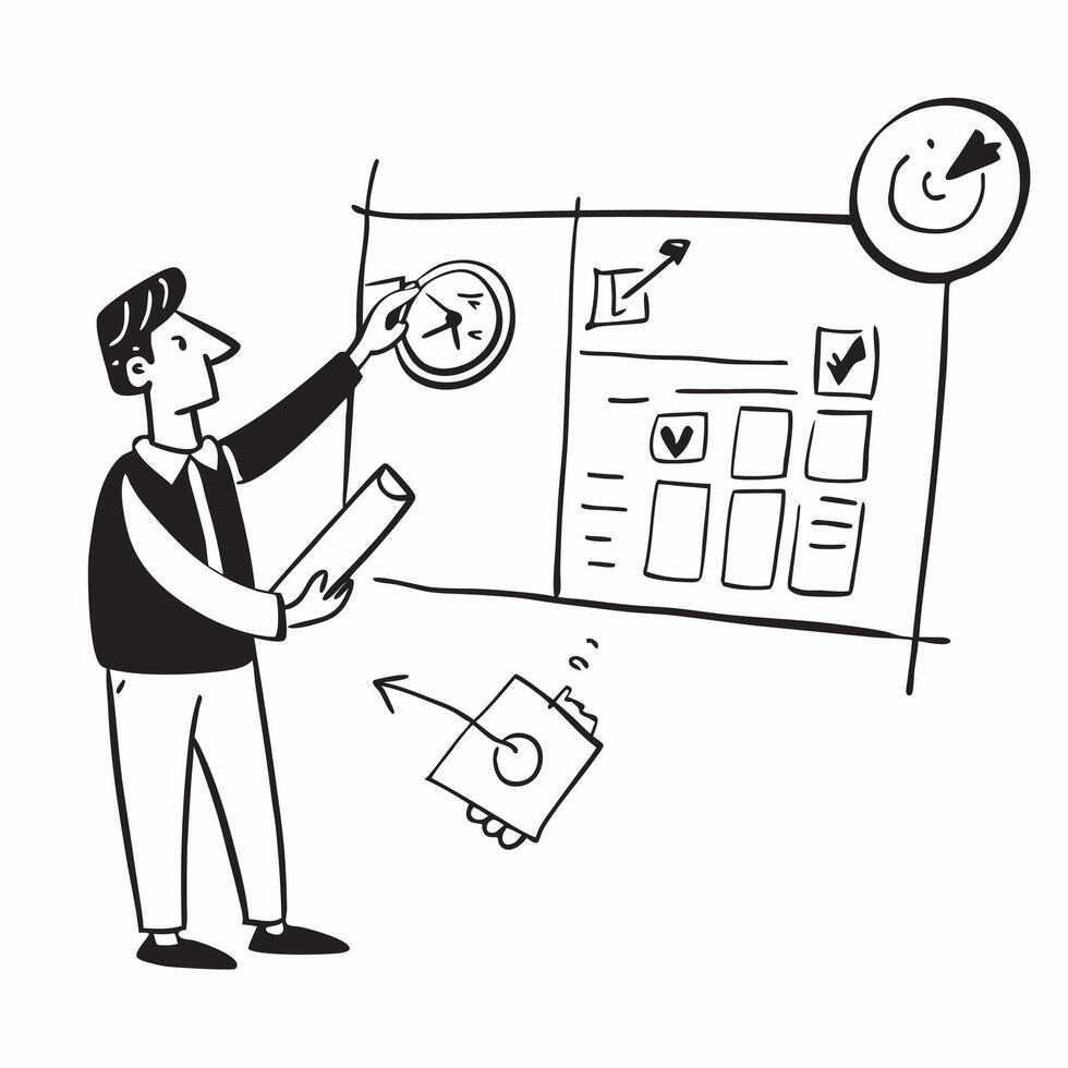 Sales manager setting daily targets concept as A sales manager setting daily targets for the team symbolizing high performance in time management and strategic planning for sales g v1 vector