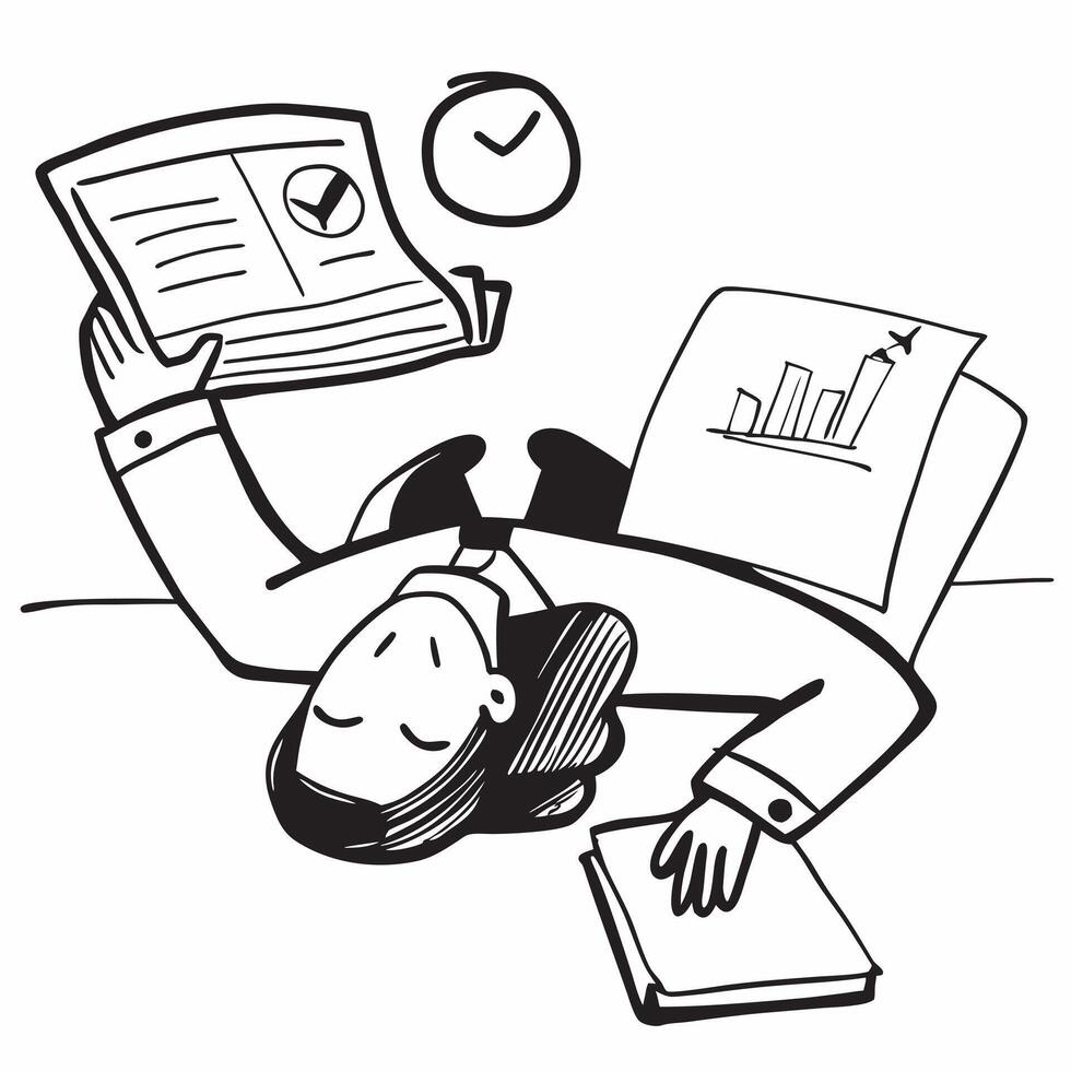 Sales manager napping on reports concept as A sales manager napping on sales reports in their office highlighting the pressure and long hours involved in achieving sales targets i v1 vector