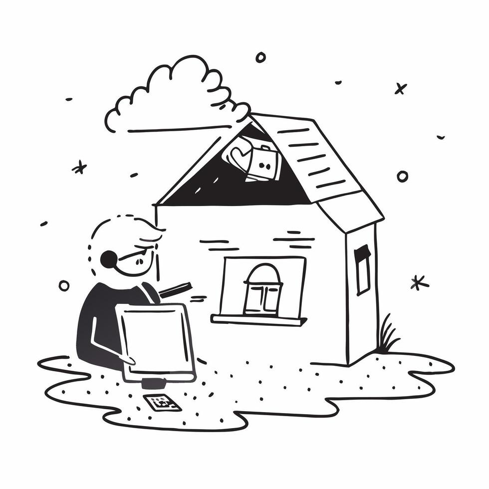 Remote worker developing software on a laptop in a cabin concept as A remote worker developing software on a laptop in a cabin showcasing the flexibility and focus of working from v1 vector