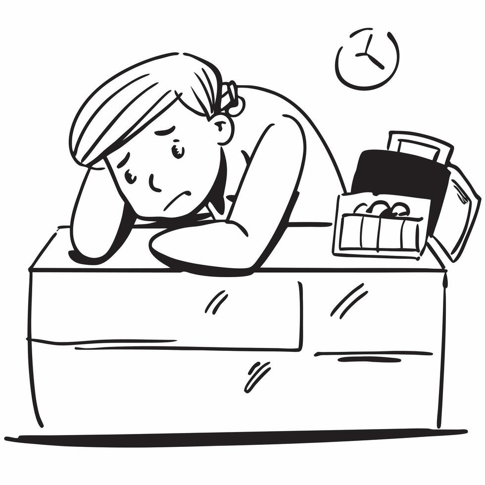 Pharmacist napping on counter concept as A pharmacist napping on the counter in a pharmacy showcasing the long hours and dedication required in the healthcare field in Photo Stock v1 vector