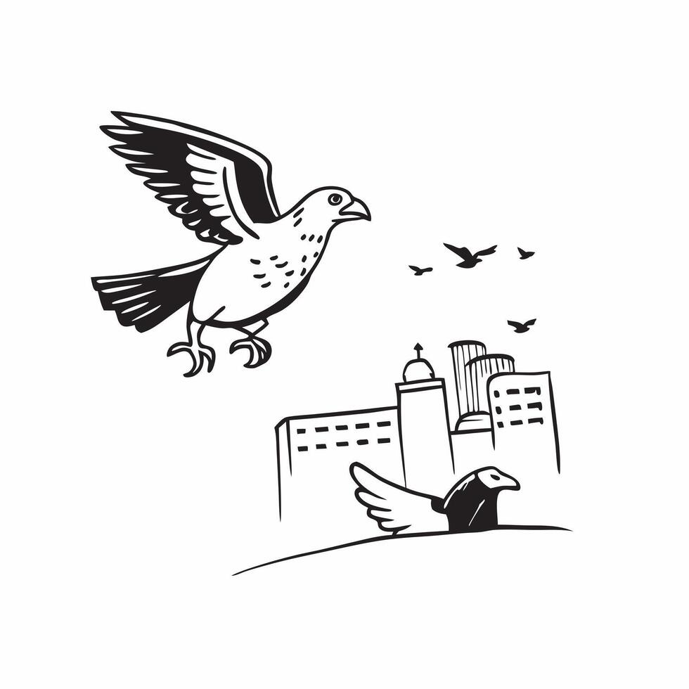 Peregrine falcon hunting pigeons concept as A peregrine falcon hunting pigeons in an urban setting highlighting its incredible speed and adaptability in Photo Stock Concept v1 vector