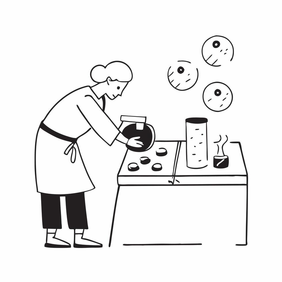 Personal care business owner mixing products in a small lab concept as A personal care business owner mixing products in a small lab highlighting creativity attention to detail and v1 vector