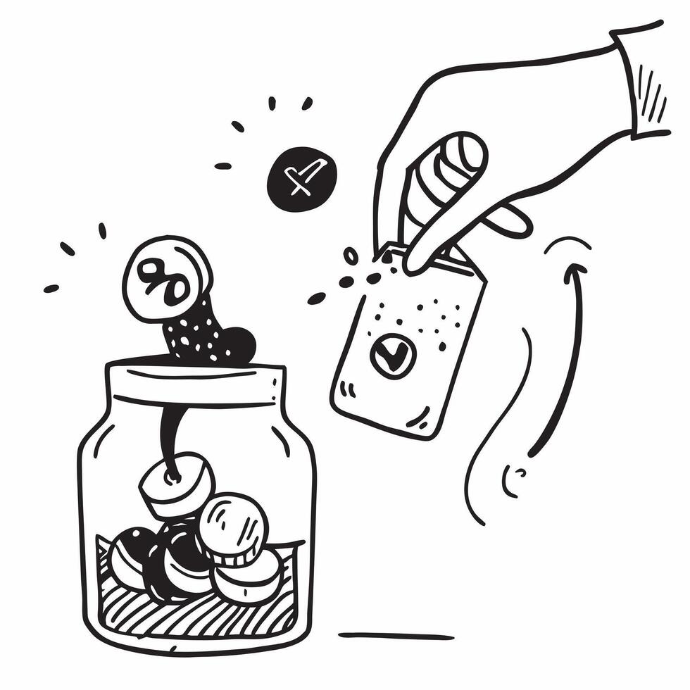Person inserting a coin into a glass jar labeled Savings concept as A person inserting a coin into a glass jar labeled Savings symbolizing personal finance management cost saving h Clean Version 2 vector