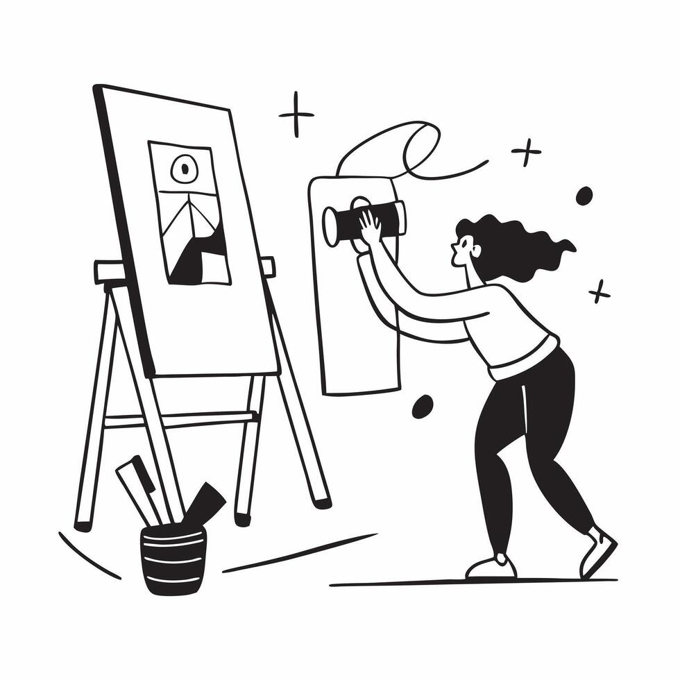 Painting in a home studio concept as A woman painting in her home studio capturing the creativity and passion involved in this artistic hobby in Photo Stock Concept v1 vector