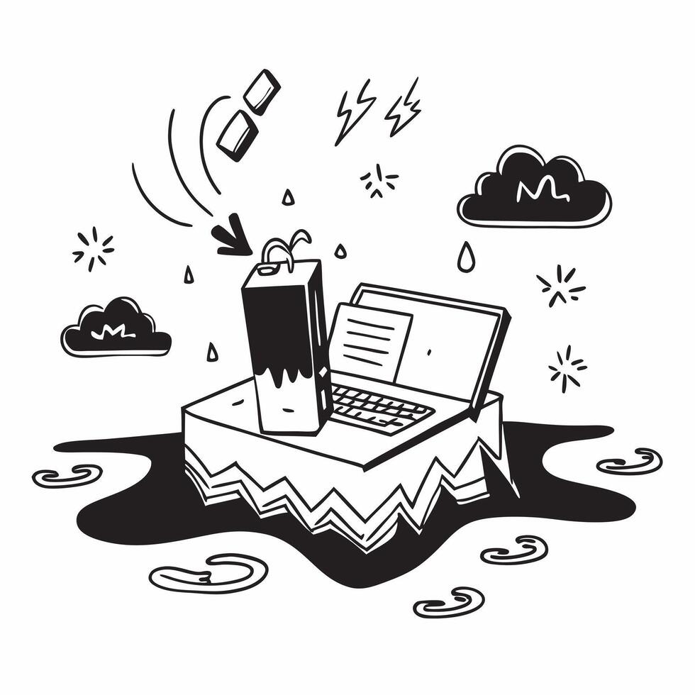 Office flood concept as An office dealing with a flood symbolizing a bad day filled with chaos damage and disruption to business operations in Photo Stock Concept v1 vector