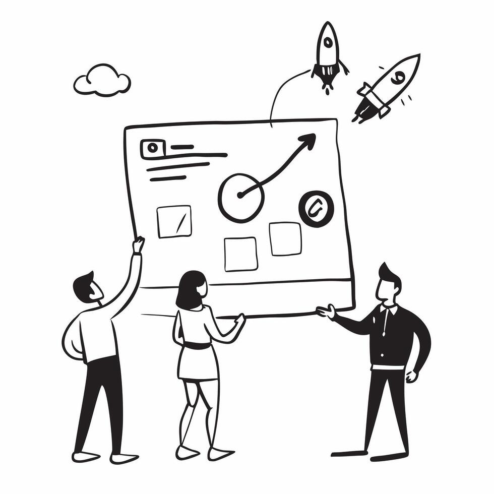 Marketing team planning new product launch concept as A marketing team planning the launch of a new product symbolizing high performance creativity and strategic planning for busin v1 vector