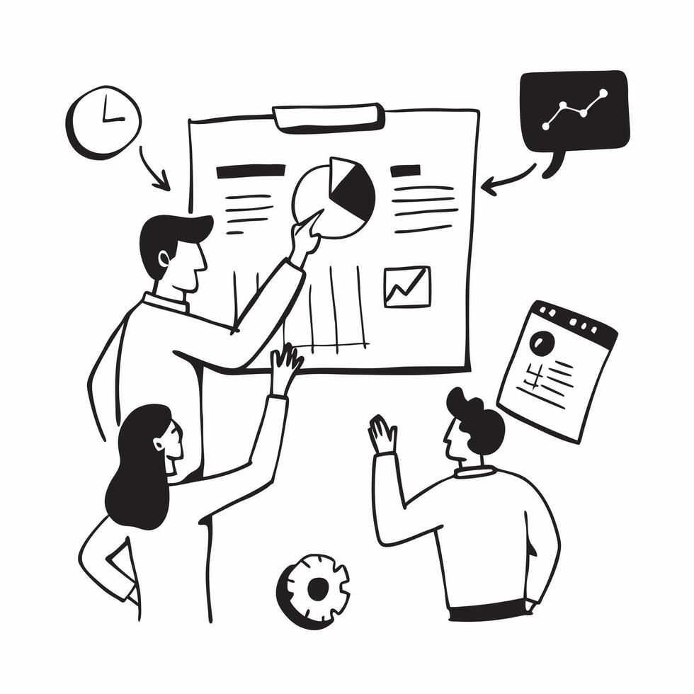 Marketing team analyzing customer feedback in a workshop concept as A marketing team analyzing customer feedback during a workshop highlighting research collaboration and strategic v1 vector