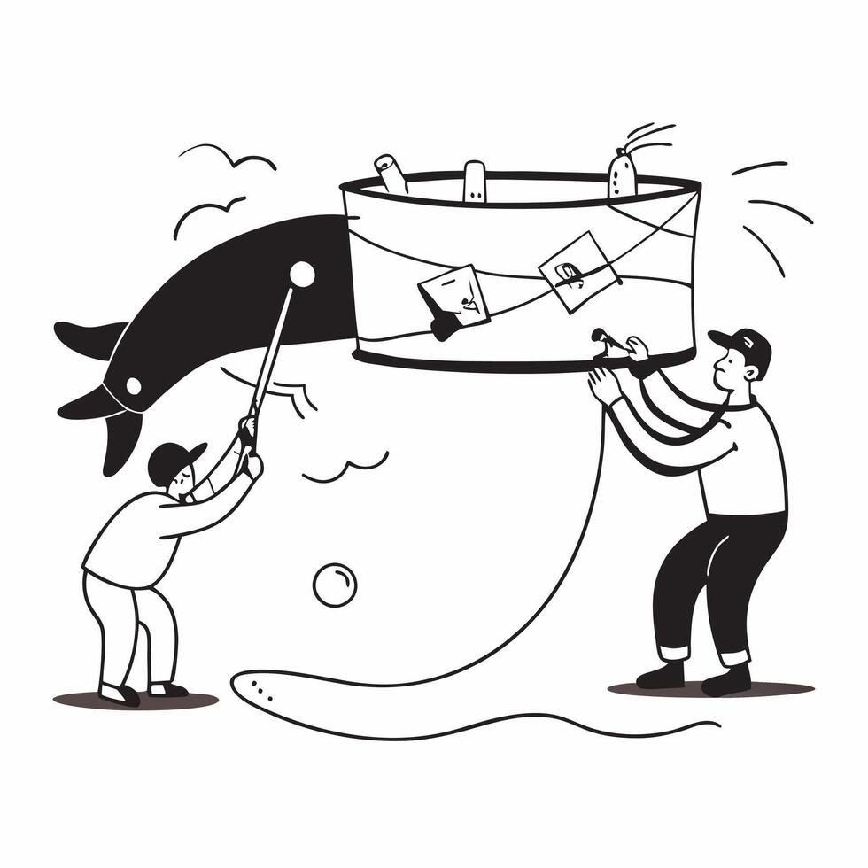 Marine biologists rescuing a whale concept as High resolution image of marine biologists rescuing a whale entangled in a fishing net with a glossy backdrop highlighting human effor v1 vector