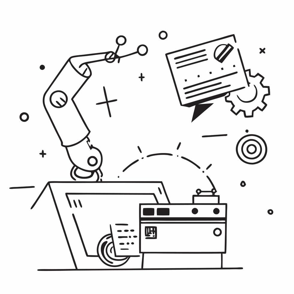 Manufacturing plant using robotic automation concept as A manufacturing plant implementing robotic automation for production processes representing digital transformation in manufa v1 vector