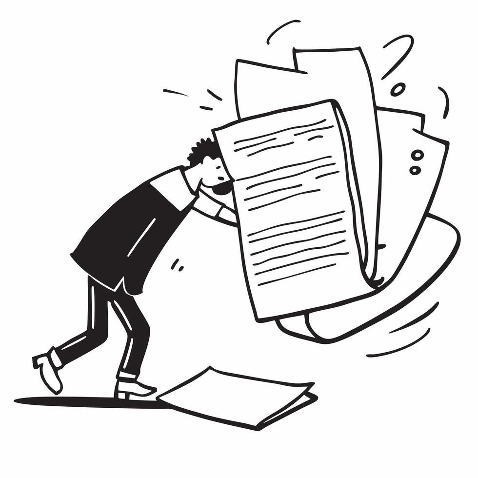 Lost important document concept as An employee searching desperately for a lost important document symbolizing a bad day and the stress of workplace mishaps in Photo Stock Concept v1 vector