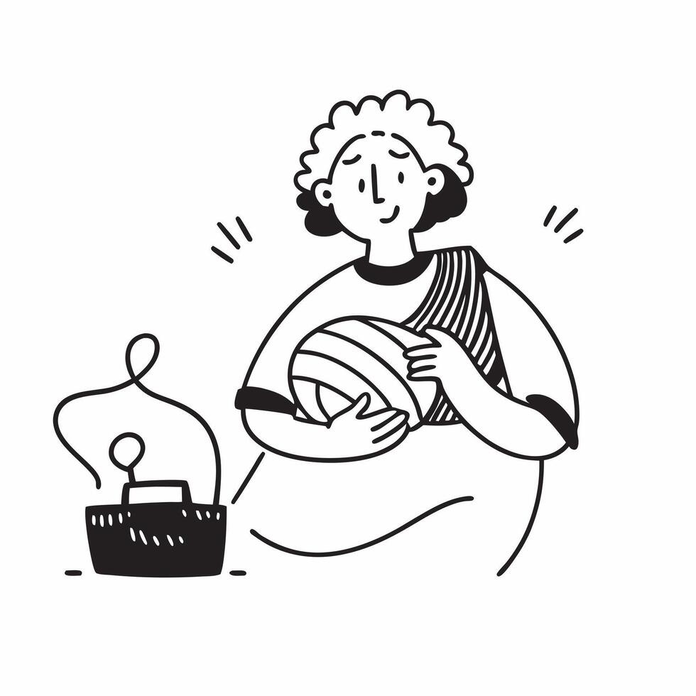 Knitting on a cozy couch concept as A woman knitting on a cozy couch highlighting the relaxation and satisfaction of this traditional and comforting hobby in Photo Stock Concept v1 vector