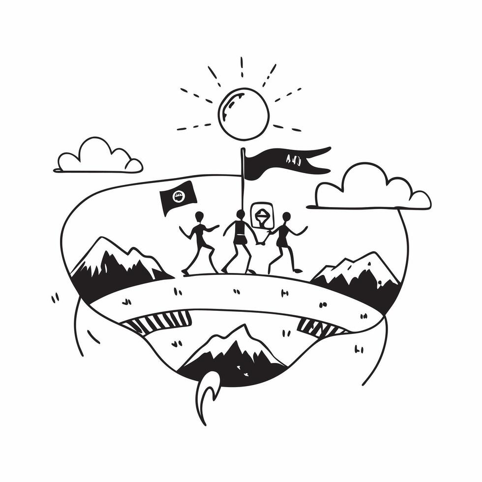 Hiking in the mountains concept as A group of hikers trekking through a scenic mountain trail enjoying the natural beauty and adventure Ideal for content about outdoor activities v1 vector