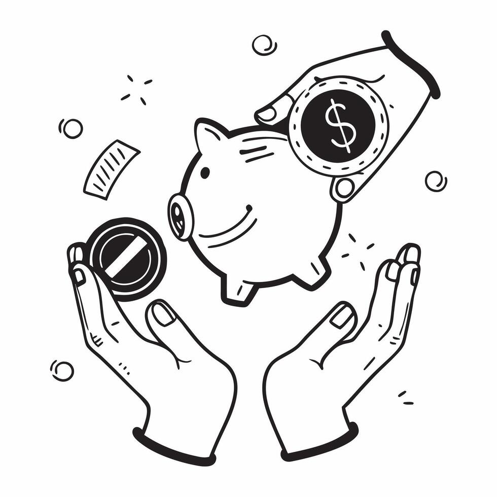 Hands holding a piggy bank and coins concept as Hands holding a piggy bank and coins symbolizing saving money financial security and smart financial management practices in Photo v1 vector