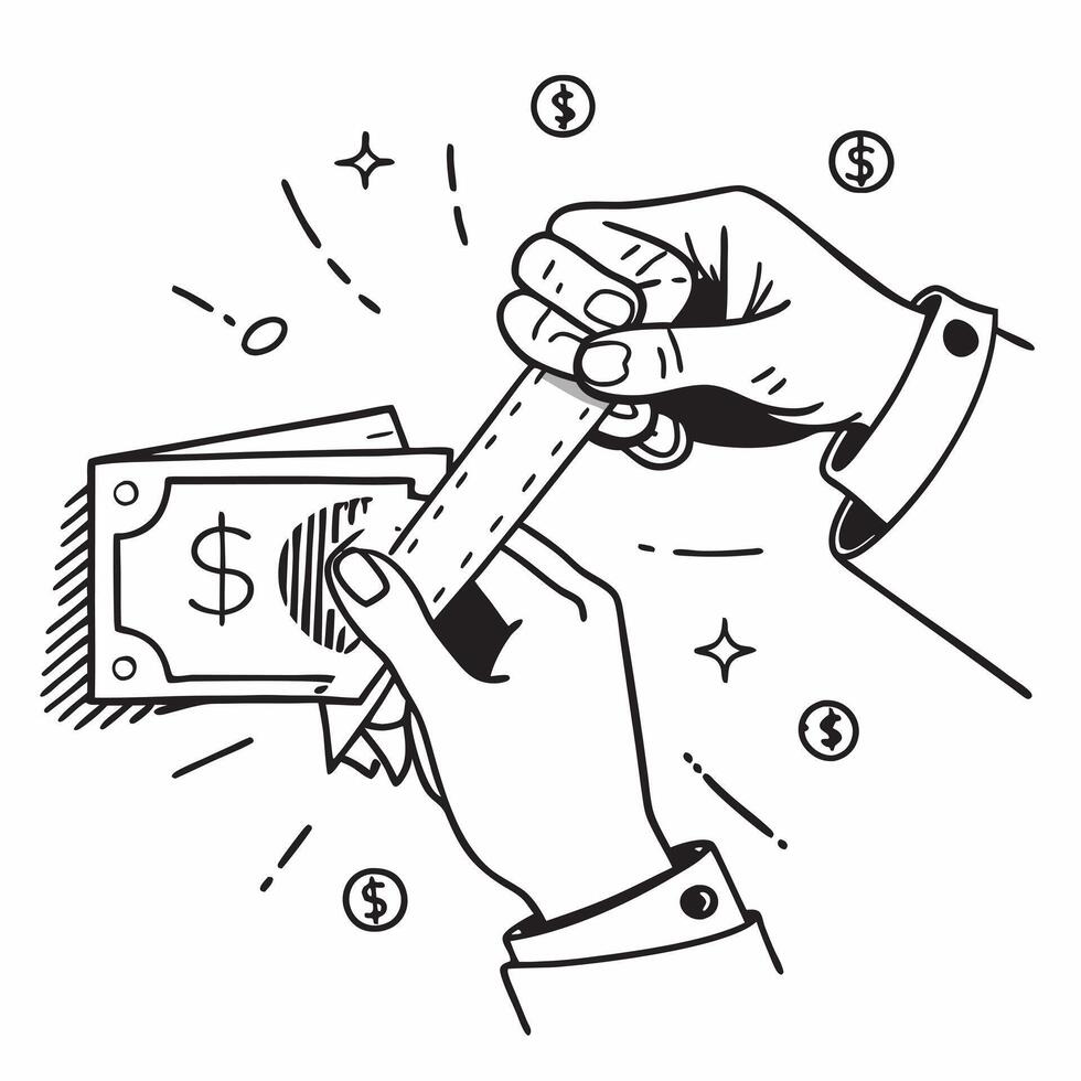 Hands holding a dollar bill with a scissors cutting it concept as Hands holding a dollar bill with scissors cutting it symbolizing budget cuts cost saving and financial discipline Clean Version 2 vector