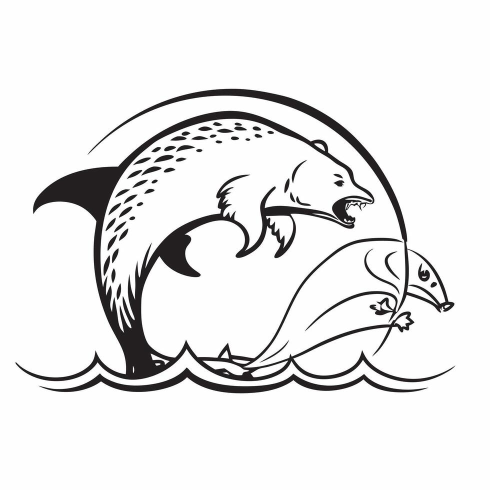 Grizzly bear hunting in river concept as A grizzly bear hunting fish in a river showcasing its strength and skill as a powerful predator in Photo Stock Concept v1 vector