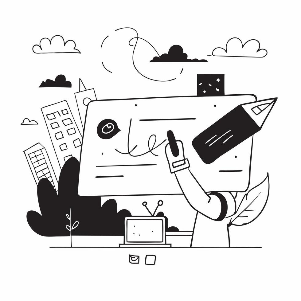 Graphic designer creating artwork on a tablet in a city park concept as A graphic designer creating artwork on a tablet in a city park highlighting the freedom of creative work fro v1 vector