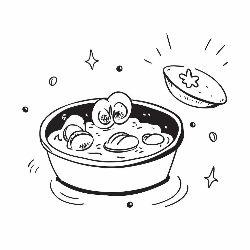 Glossy Spanish seafood stew concept as Glossy bowl of rich Spanish seafood stew filled with clams mussels shrimp and fish garnished with herbs perfect for a luxurious dining experi v1 vector