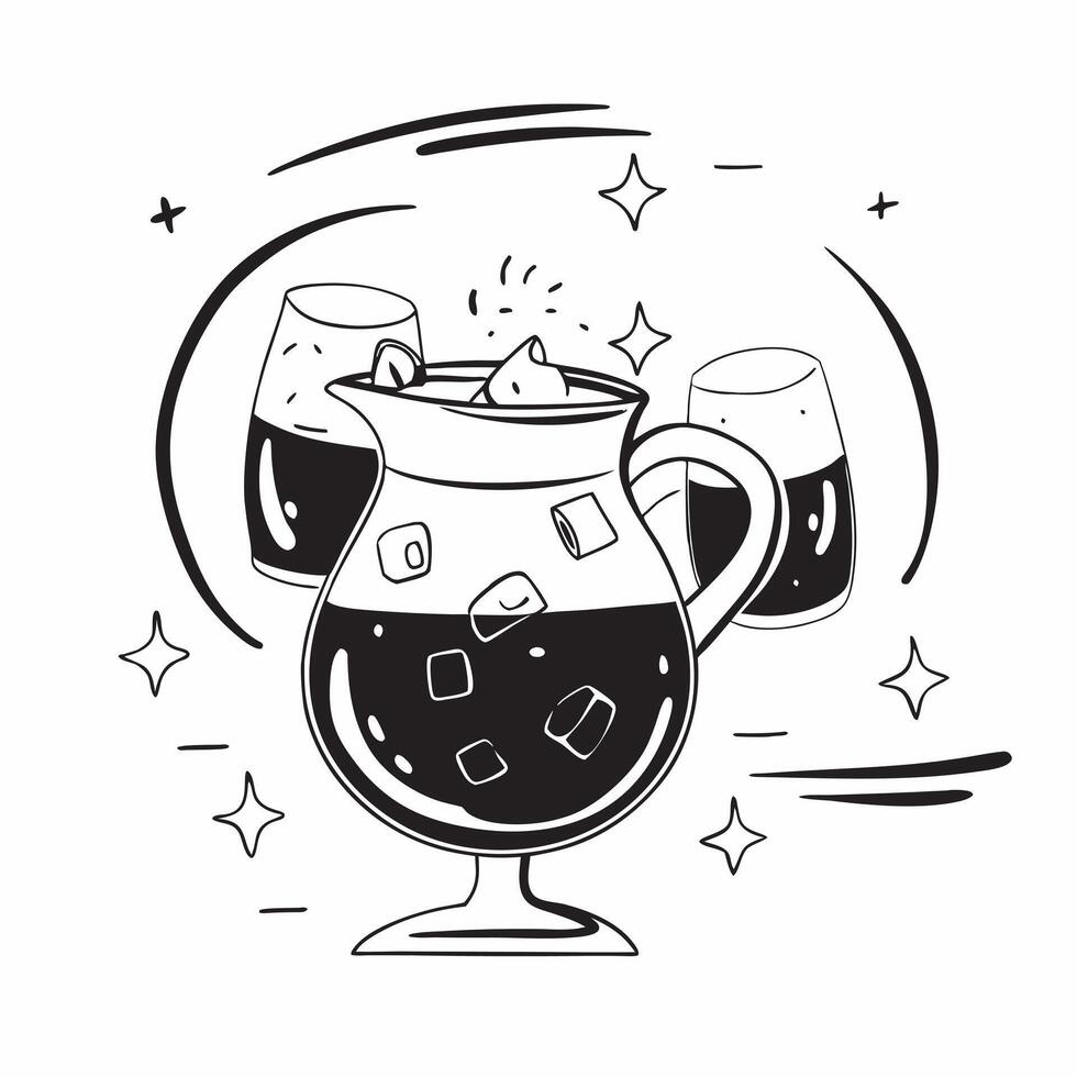 Glossy sangria pitcher and glasses concept as Stylish setup of a glossy sangria pitcher and glasses filled with rich red wine fruits and ice exuding a refreshing and luxurious vibe v1 vector
