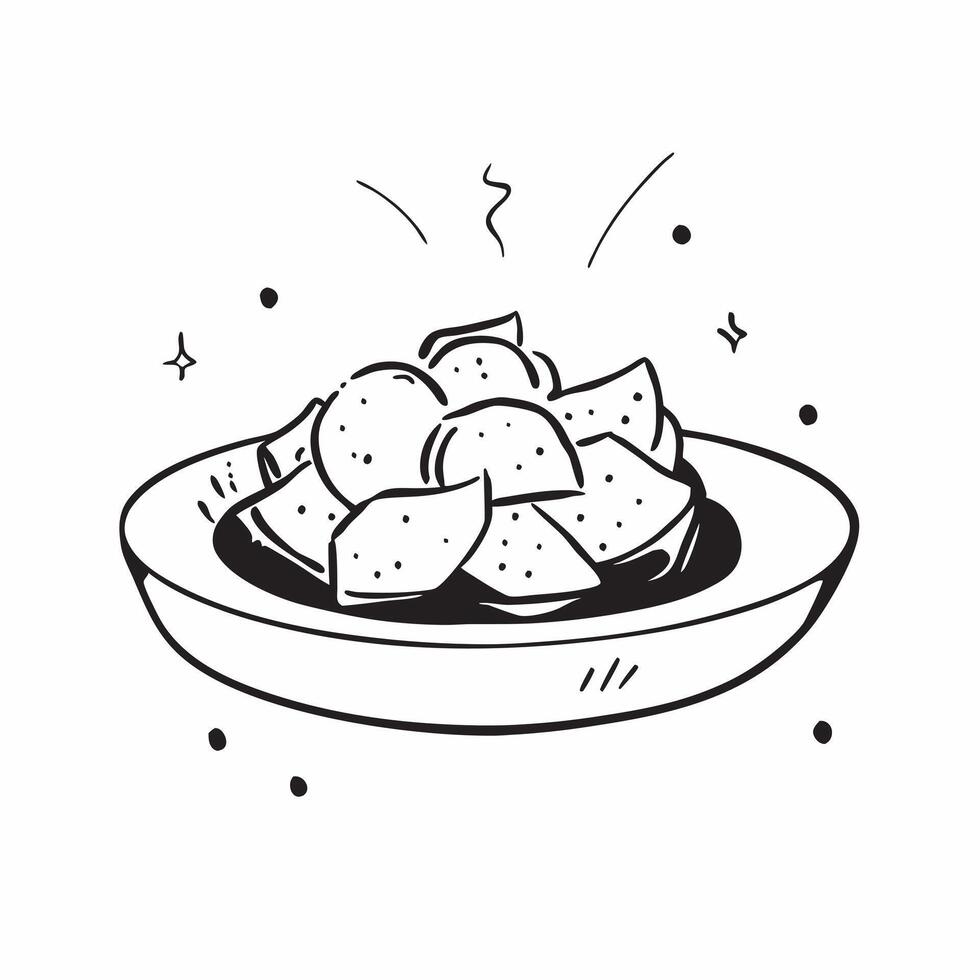 Glossy patatas bravas plate concept as Glossy white plate filled with crispy patatas bravas topped with a rich spicy tomato sauce garnished with parsley perfect for a luxurious app v1 vector