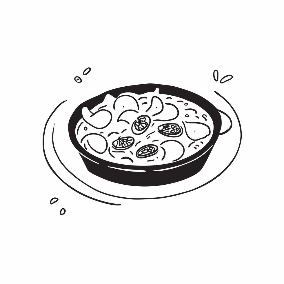 Glossy black plate with seafood paella concept as High angle view of a glossy black plate filled with vibrant seafood paella garnished with lemon slices set against a sleek reflect v1 vector