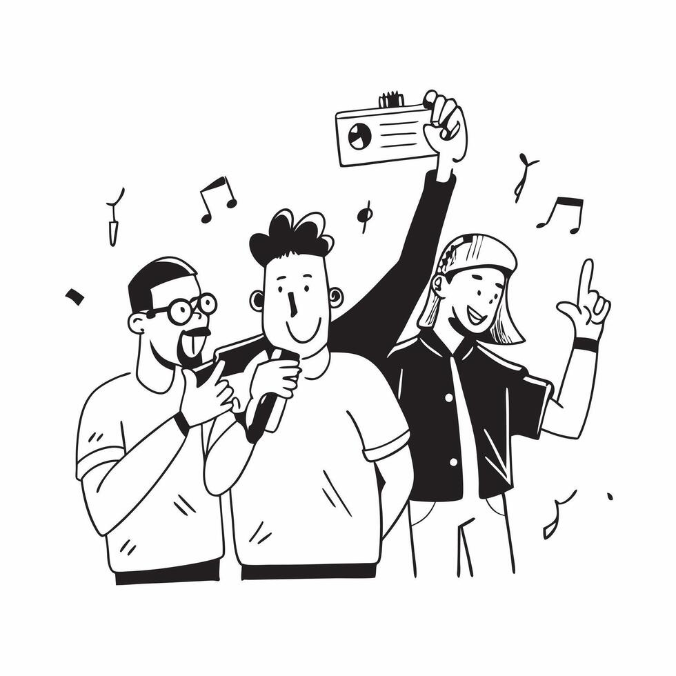 Friends taking a selfie at a concert concept as A candid shot of friends taking a selfie at a concert capturing the excitement and energy of live music with natural expressions and Clean Version 2 vector