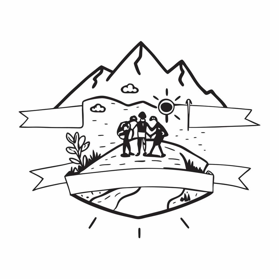 Friends hiking in the mountains concept as A group of friends hiking in the mountains highlighting the adventure and bonding experiences of exploring nature together in Photo Stoc v1 vector