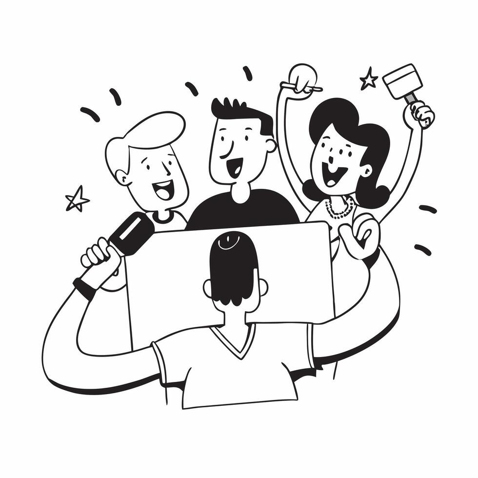 Friends enjoying a karaoke night concept as Friends enjoying a karaoke night symbolizing the fun excitement and bonding experiences of singing and performing together in Photo Sto v1 vector