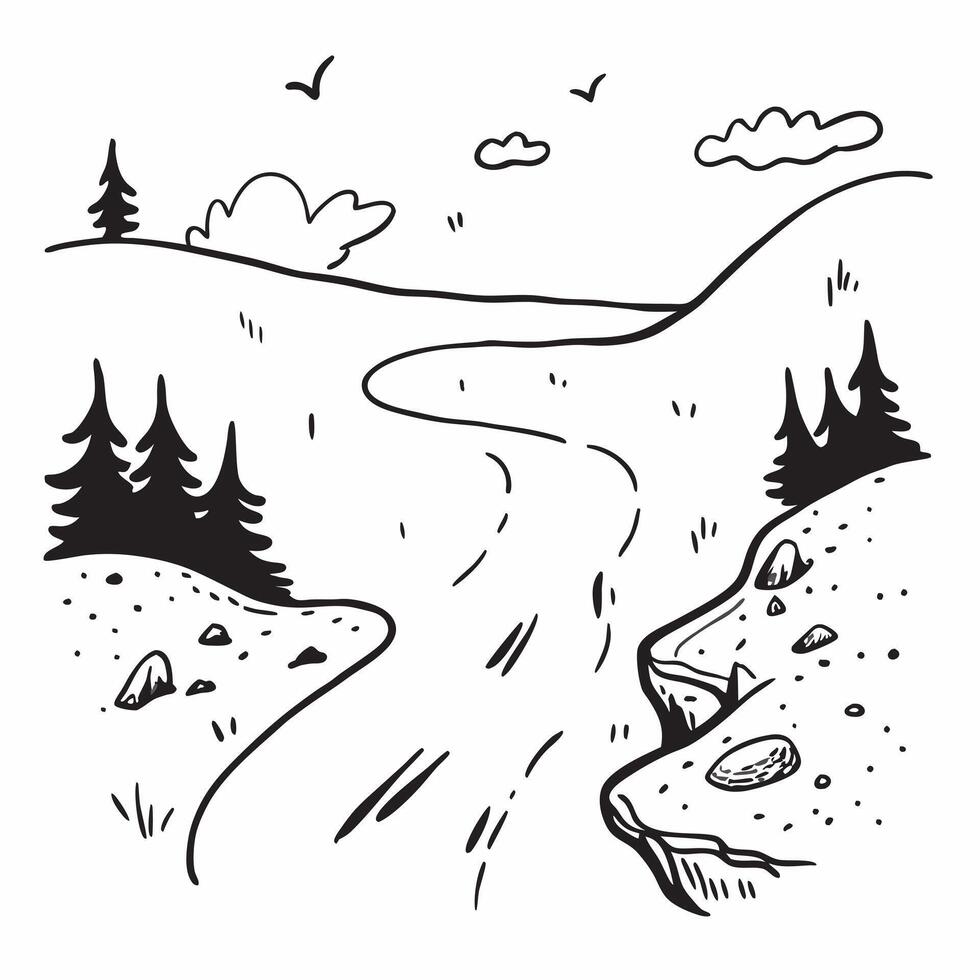 Forest stream along trail concept as High resolution image of a forest stream along a hiking trail with a glossy backdrop capturing the refreshing and serene aspects of backpacking Clean Version 2 vector