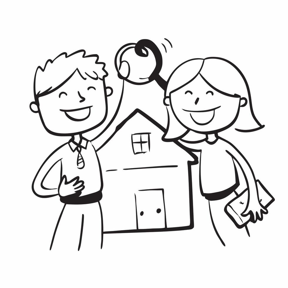 First time home buyers holding keys concept as First time home buyers holding the keys to their new home symbolizing the achievement and excitement of purchasing their first house v1 vector