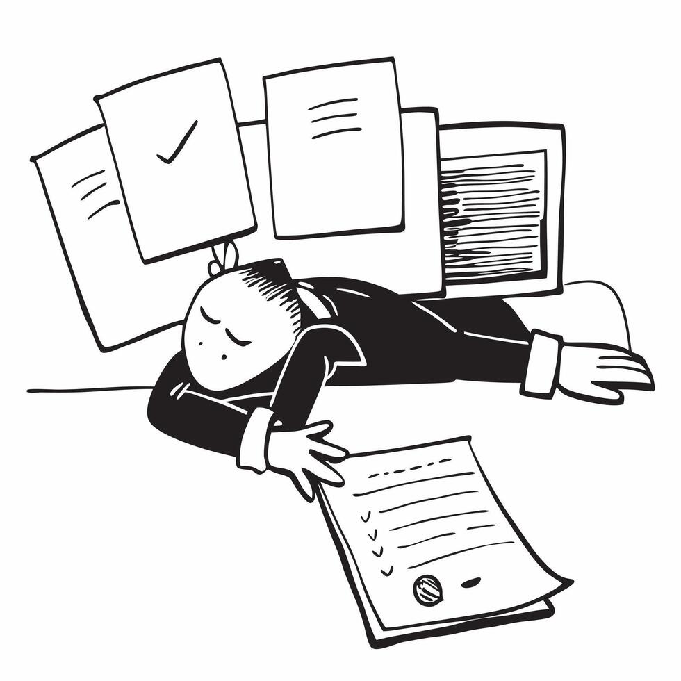 Financial analyst asleep on spreadsheets concept as A financial analyst asleep on spreadsheets in their office illustrating the meticulous and exhausting nature of financial analys v1 vector