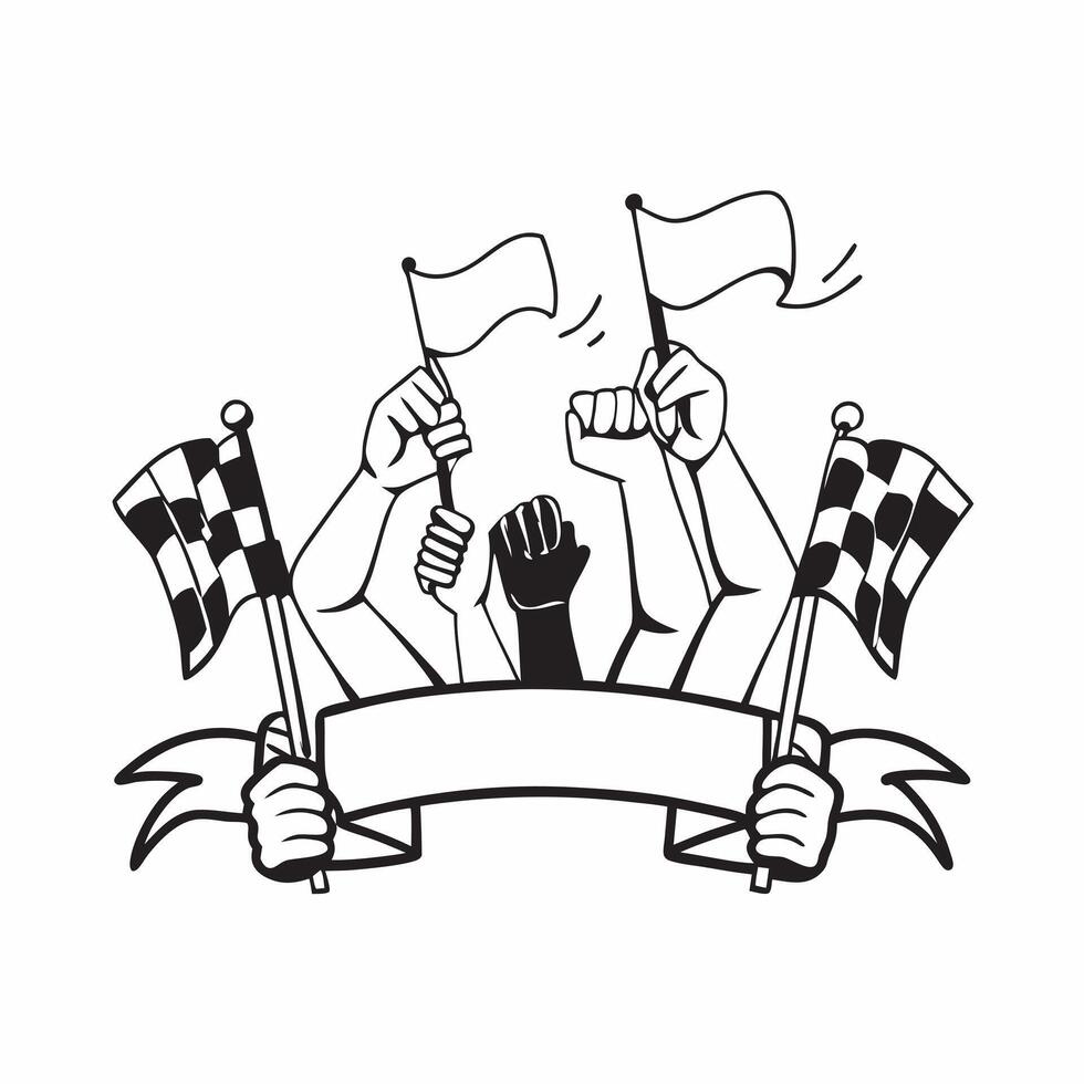 Fans cheering at a motorsport event concept as Passionate fans cheering and waving flags during an exhilarating motorsport event Ideal for content about sports excitement and fan v1 vector
