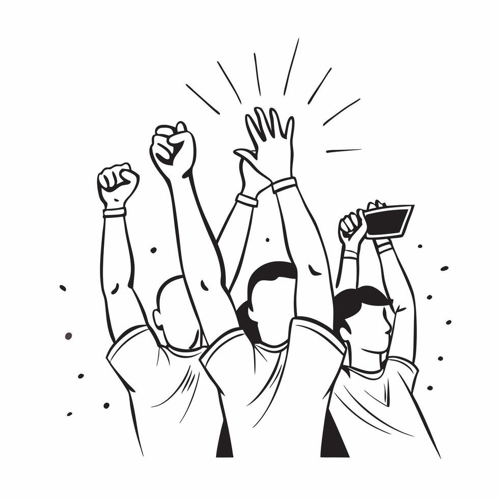 Fans celebrating a rugby try concept as Overjoyed fans celebrating their teams try during a rugby game high fiving and shouting in excitement Ideal for content about sports victor v1 vector
