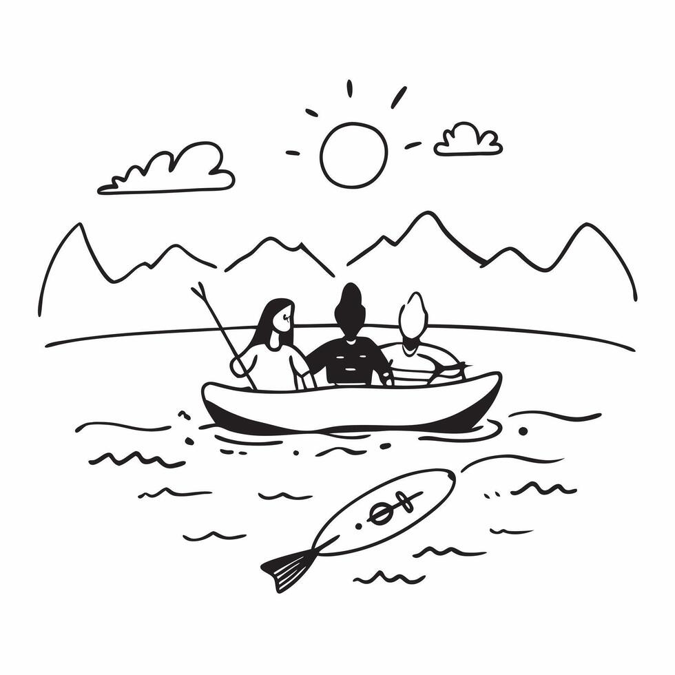 Family kayaking on a lake concept as A family kayaking on a serene lake enjoying the tranquility and bonding moments during their family kayaking adventure in Photo Stock Concept v1 vector