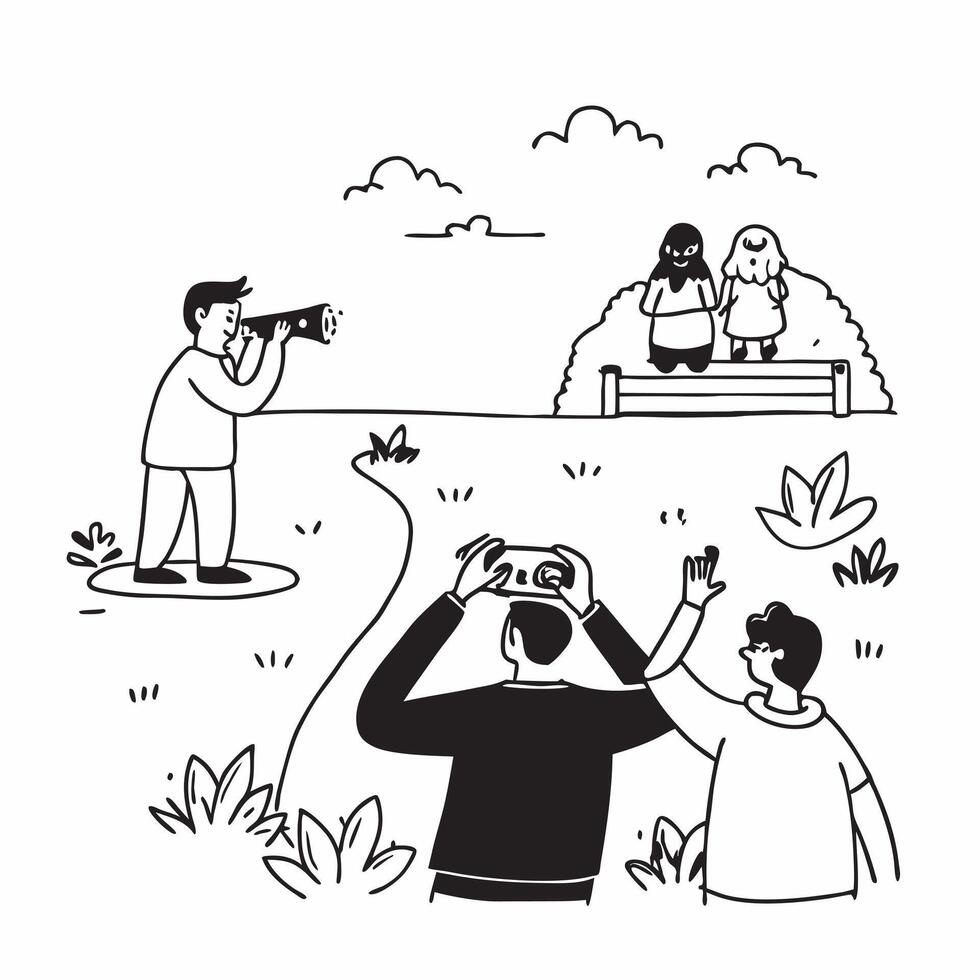 Family exploring a wildlife sanctuary concept as A family exploring a wildlife sanctuary observing animals in their natural habitat and capturing the wonder and joy of a family wil v1 vector