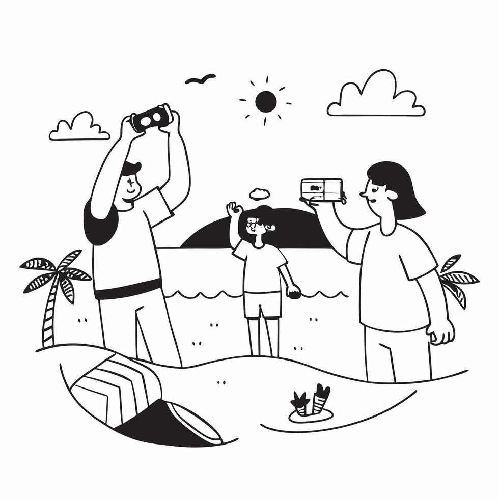 Family enjoying a day at the beach concept as A candid shot of a family enjoying a day at the beach capturing the fun relaxation and togetherness with natural expressions and a bea Clean Version 2 vector