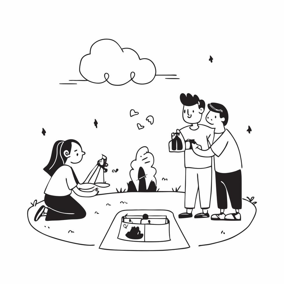 Family enjoying a picnic in the park concept as A family having a picnic in a beautiful park playing games and enjoying food representing a relaxing and joyful family outing in Ph v1 vector