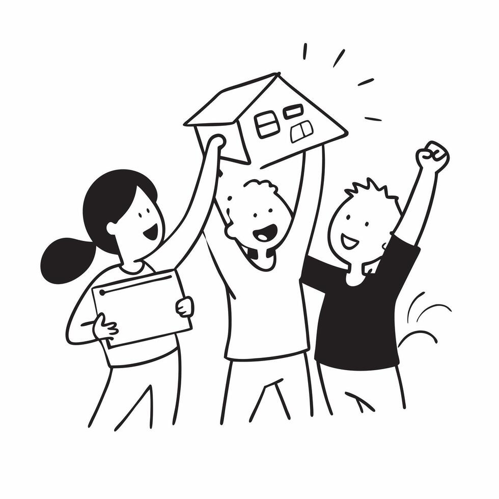 Family celebrating new home purchase concept as A family celebrating their new home purchase symbolizing the joy and achievement of finding the perfect home for sale in Photo Stoc v1 vector