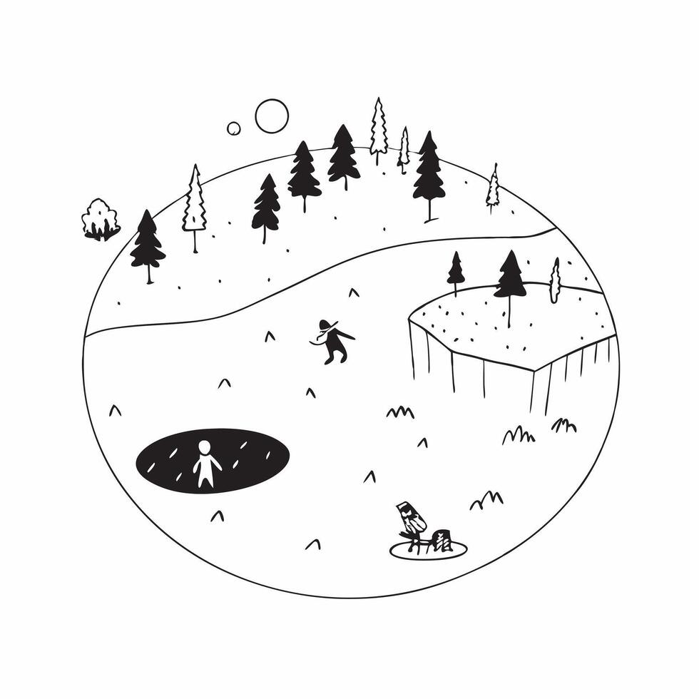 Exploring a snowy forest concept as Hikers exploring a snowy forest enjoying the winter scenery and outdoor adventure Perfect for content about travel nature and winter activities v1 vector