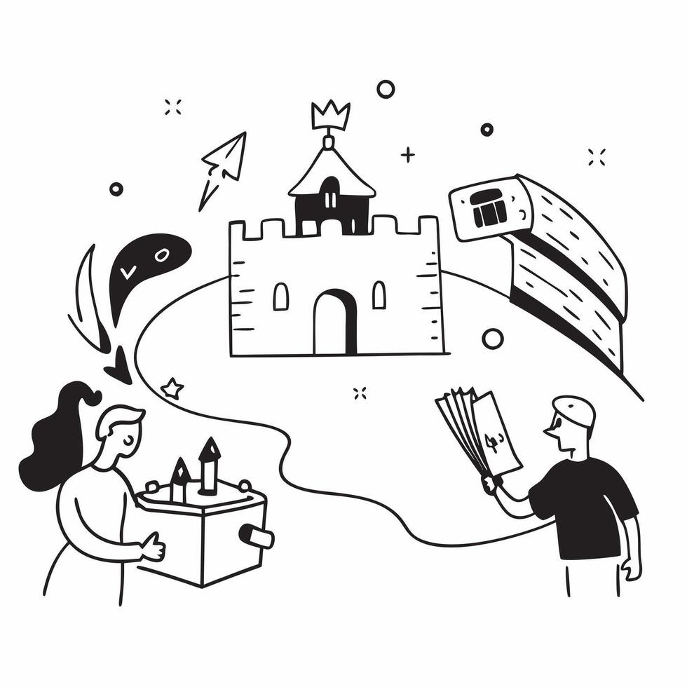 Exploring a medieval castle concept as Tourists exploring a medieval castle learning about its history and architecture Ideal for content about travel history and cultural explora v1 vector
