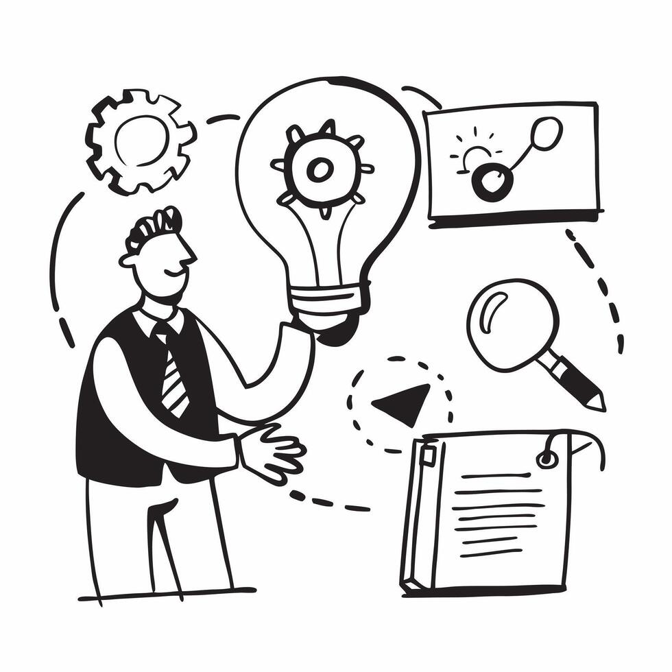 Engineer with light bulb and blueprints concept as An engineer holding a light bulb and blueprints representing the integration of new ideas into technical work in Photo Stock Con v1 vector