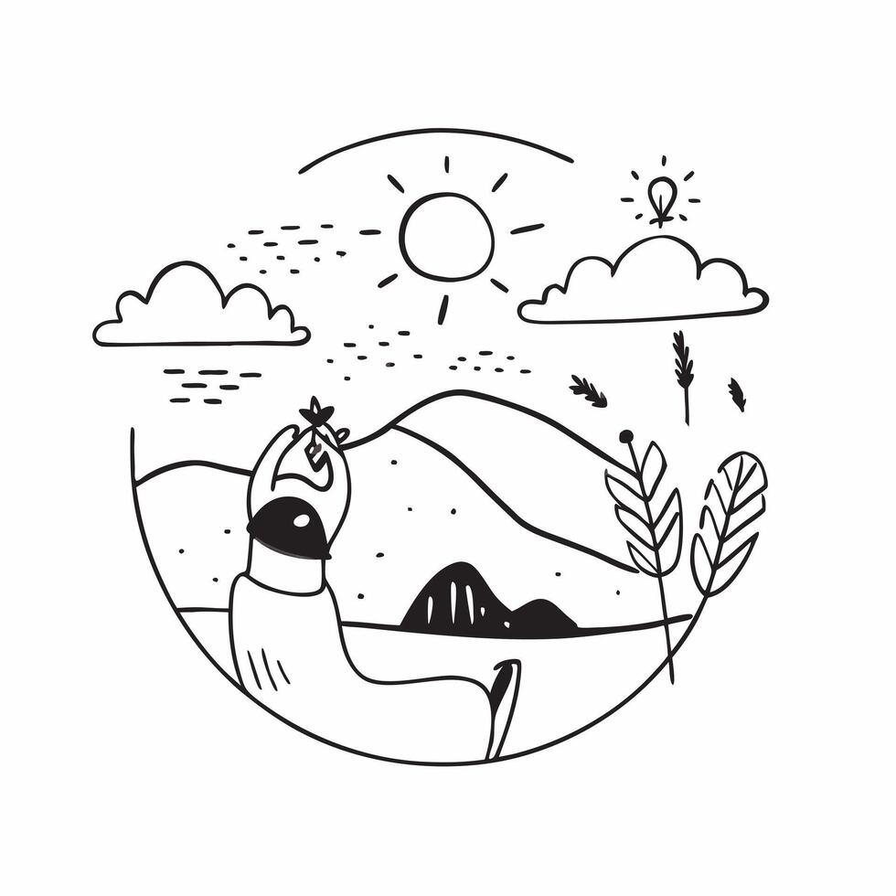 Enjoying a day in nature concept as A person enjoying a day in nature representing a good day of peace relaxation and natural beauty in Photo Stock Concept v1 vector